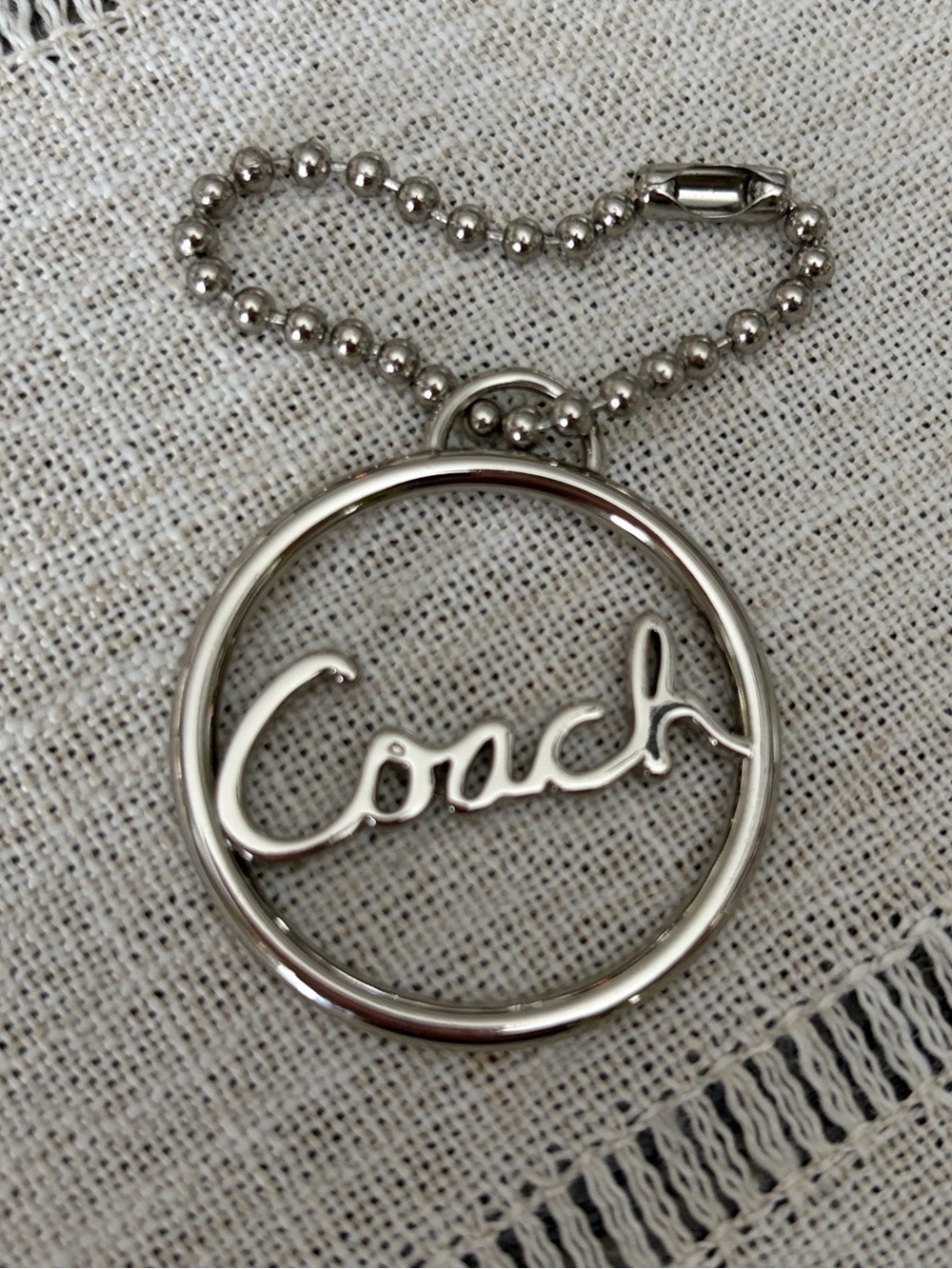 Coach Silver Script Circle Keychain